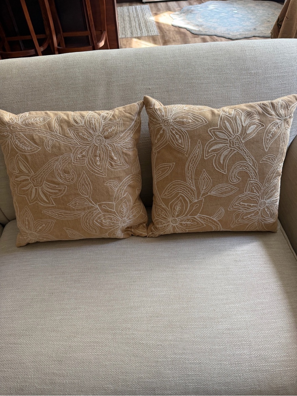 Pair Crate & Barrel Cotton Seychelles Throw Pillows Feather Insert